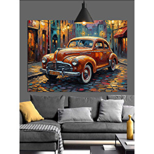 Kahverengi Retro Araba Dekoratif Kanvas - Mdf Ahşap Tablo 25x35 cm
