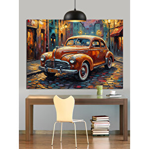 Kahverengi Retro Araba Dekoratif Kanvas - Mdf Ahşap Tablo 25x35 cm