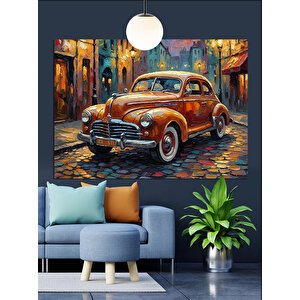 Kahverengi Retro Araba Dekoratif Kanvas - Mdf Ahşap Tablo