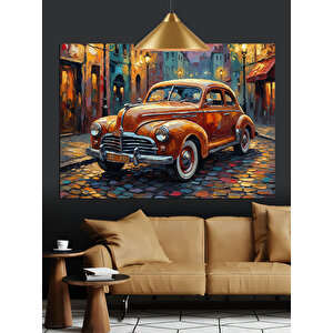 Kahverengi Retro Araba Dekoratif Kanvas - Mdf Ahşap Tablo