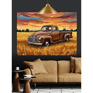 Turuncu Pikap Araba Dekoratif Kanvas - Mdf Ahşap Tablo