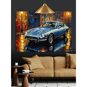 Mavi Spor Araba Dekoratif Kanvas - Mdf Ahşap Tablo 25x35 cm