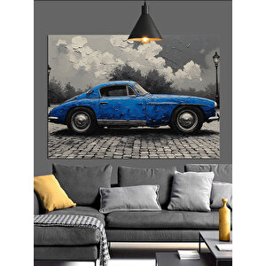 Mavi Eski Araba Dekoratif Kanvas - Mdf Ahşap Tablo