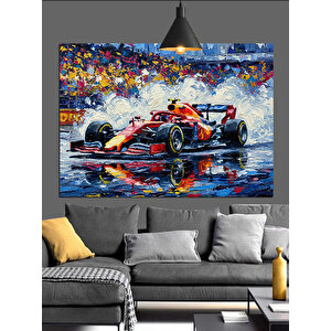 Yağmurlu Yarış Arabası Dekoratif Kanvas - Mdf Ahşap Tablo 50x70 cm