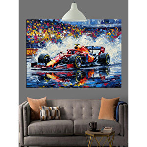 Yağmurlu Yarış Arabası Dekoratif Kanvas - Mdf Ahşap Tablo 50x70 cm