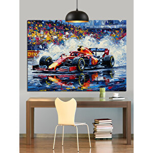 Yağmurlu Yarış Arabası Dekoratif Kanvas - Mdf Ahşap Tablo