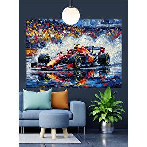 Yağmurlu Yarış Arabası Dekoratif Kanvas - Mdf Ahşap Tablo