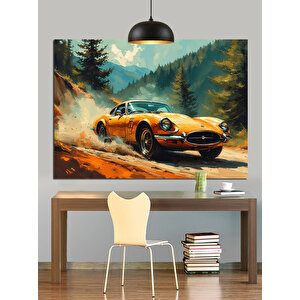 Ormanda Turuncu Spor Araba Dekoratif Kanvas - Mdf Ahşap Tablo 70x100 cm