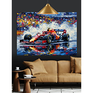 Yağmurlu Yarış Arabası Dekoratif Kanvas - Mdf Ahşap Tablo 70x100 cm