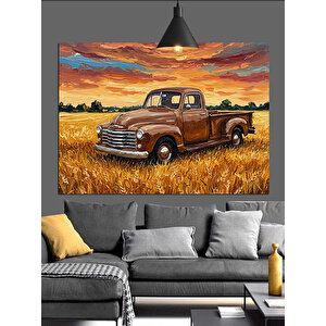 Turuncu Pikap Araba Dekoratif Kanvas - Mdf Ahşap Tablo 35x50 cm