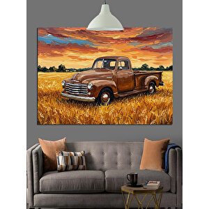 Turuncu Pikap Araba Dekoratif Kanvas - Mdf Ahşap Tablo 35x50 cm