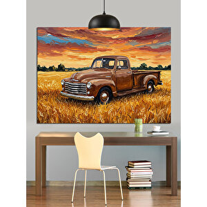 Turuncu Pikap Araba Dekoratif Kanvas - Mdf Ahşap Tablo 35x50 cm