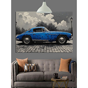 Mavi Eski Araba Dekoratif Kanvas - Mdf Ahşap Tablo 70x100 cm