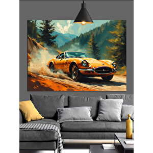 Ormanda Turuncu Spor Araba Dekoratif Kanvas - Mdf Ahşap Tablo 35x50 cm