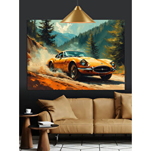 Ormanda Turuncu Spor Araba Dekoratif Kanvas - Mdf Ahşap Tablo