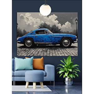 Mavi Eski Araba Dekoratif Kanvas - Mdf Ahşap Tablo 35x50 cm