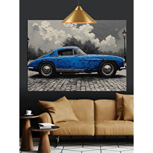 Mavi Eski Araba Dekoratif Kanvas - Mdf Ahşap Tablo