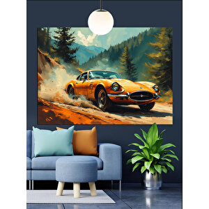 Ormanda Turuncu Spor Araba Dekoratif Kanvas - Mdf Ahşap Tablo