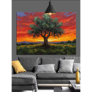 Gün Batımında Yalnız Ağaç Dekoratif Kanvas - Mdf Ahşap Tablo 25x35 cm