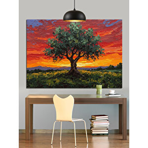 Gün Batımında Yalnız Ağaç Dekoratif Kanvas - Mdf Ahşap Tablo