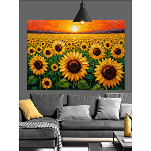 Gün Batımında Ayçiçekleri Dekoratif Kanvas - Mdf Ahşap Tablo 25x35 cm