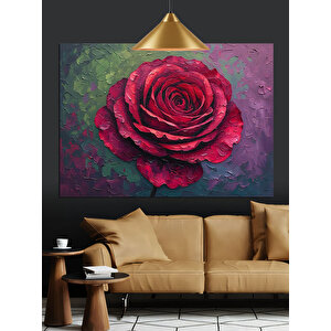 Renkli Fon Üzerinde Kırmızı Gül Dekoratif Kanvas - Mdf Ahşap Tablo 35x50 cm