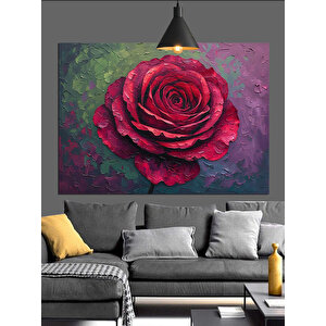Renkli Fon Üzerinde Kırmızı Gül Dekoratif Kanvas - Mdf Ahşap Tablo