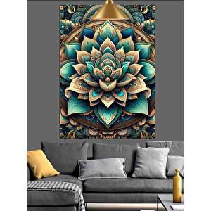 Detaylı Lotus Çiçeği Deseni Dekoratif Kanvas - Mdf Ahşap Tablo 35x50 cm