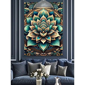 Detaylı Lotus Çiçeği Deseni Dekoratif Kanvas - Mdf Ahşap Tablo 35x50 cm