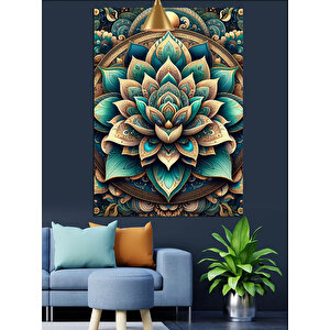 Detaylı Lotus Çiçeği Deseni Dekoratif Kanvas - Mdf Ahşap Tablo