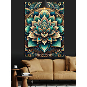 Detaylı Lotus Çiçeği Deseni Dekoratif Kanvas - Mdf Ahşap Tablo