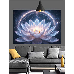 Parlayan Işıklarla Beyaz Lotus Dekoratif Kanvas - Mdf Ahşap Tablo 70x100 cm