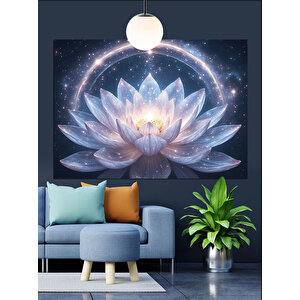 Parlayan Işıklarla Beyaz Lotus Dekoratif Kanvas - Mdf Ahşap Tablo
