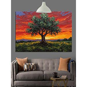 Gün Batımında Yalnız Ağaç Dekoratif Kanvas - Mdf Ahşap Tablo