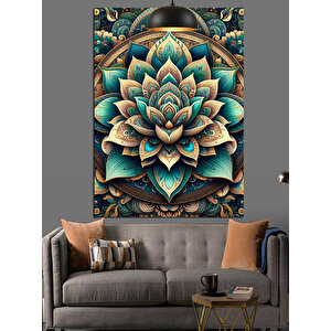 Detaylı Lotus Çiçeği Deseni Dekoratif Kanvas - Mdf Ahşap Tablo 25x35 cm
