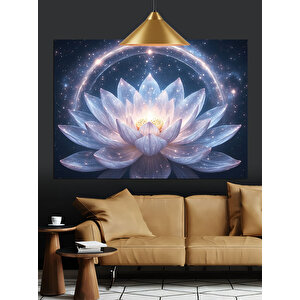 Parlayan Işıklarla Beyaz Lotus Dekoratif Kanvas - Mdf Ahşap Tablo
