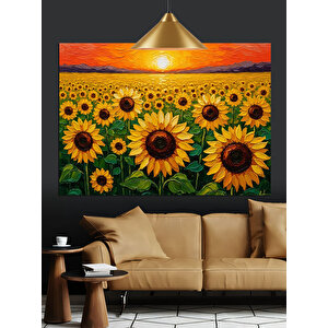 Gün Batımında Ayçiçekleri Dekoratif Kanvas - Mdf Ahşap Tablo 70x100 cm