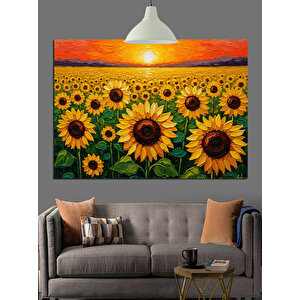 Gün Batımında Ayçiçekleri Dekoratif Kanvas - Mdf Ahşap Tablo 70x100 cm