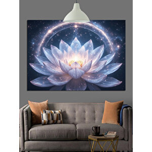 Parlayan Işıklarla Beyaz Lotus Dekoratif Kanvas - Mdf Ahşap Tablo 25x35 cm