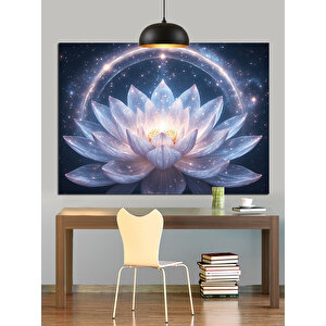 Parlayan Işıklarla Beyaz Lotus Dekoratif Kanvas - Mdf Ahşap Tablo 25x35 cm