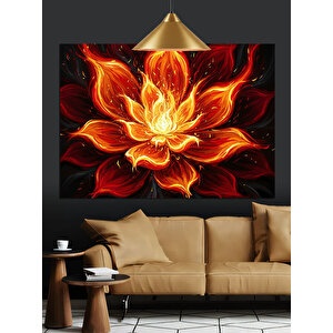 Alevli Parlak Lotus Çiçeği Dekoratif Kanvas - Mdf Ahşap Tablo 70x100 cm