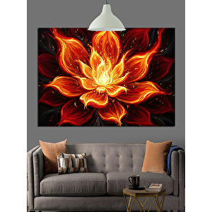 Alevli Parlak Lotus Çiçeği Dekoratif Kanvas - Mdf Ahşap Tablo 70x100 cm
