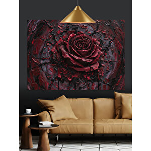 Koyu Kırmızı Gül Çiçeği Dekoratif Kanvas - Mdf Ahşap Tablo 25x35 cm