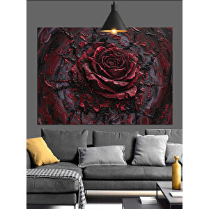Koyu Kırmızı Gül Çiçeği Dekoratif Kanvas - Mdf Ahşap Tablo 25x35 cm