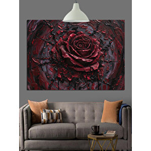 Koyu Kırmızı Gül Çiçeği Dekoratif Kanvas - Mdf Ahşap Tablo 25x35 cm