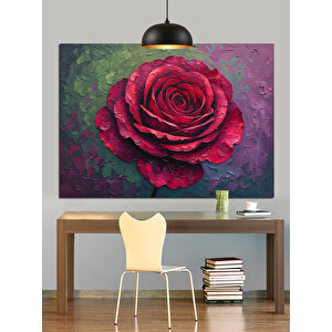 Renkli Fon Üzerinde Kırmızı Gül Dekoratif Kanvas - Mdf Ahşap Tablo 25x35 cm