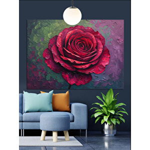 Renkli Fon Üzerinde Kırmızı Gül Dekoratif Kanvas - Mdf Ahşap Tablo 25x35 cm