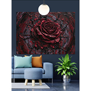Koyu Kırmızı Gül Çiçeği Dekoratif Kanvas - Mdf Ahşap Tablo