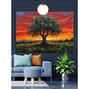 Gün Batımında Yalnız Ağaç Dekoratif Kanvas - Mdf Ahşap Tablo 70x100 cm