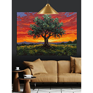 Gün Batımında Yalnız Ağaç Dekoratif Kanvas - Mdf Ahşap Tablo 70x100 cm
